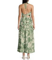 B. Darlin Printed Satin Halter Neck Sleeveless Maxi Dress