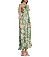 B. Darlin Printed Satin Halter Neck Sleeveless Maxi Dress