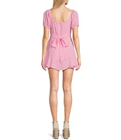 B. Darlin Puff Sleeve Sweetheart Neck Tie Back Romper