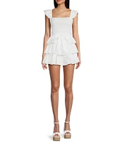 B. Darlin Ruffle Strap Smocked Square Neck Bodice Tiered Skirt Romper