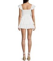 B. Darlin Ruffle Strap Smocked Square Neck Bodice Tiered Skirt Romper
