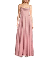 B. Darlin Satin Floral Print Cowl Neck Lace-Up Back Long Dress