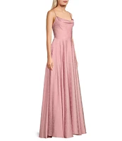 B. Darlin Satin Floral Print Cowl Neck Lace-Up Back Long Dress