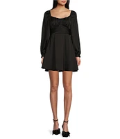 B. Darlin Satin Long Sleeve Tie Waist Mini Dress