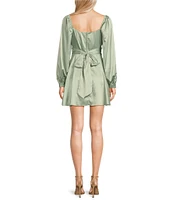 B. Darlin Satin Long Sleeve Tie Waist Mini Dress