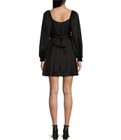 B. Darlin Satin Long Sleeve Tie Waist Mini Dress