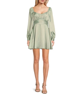 B. Darlin Satin Long Sleeve Tie Waist Mini Dress