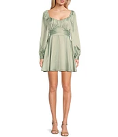 B. Darlin Satin Long Sleeve Tie Waist Mini Dress