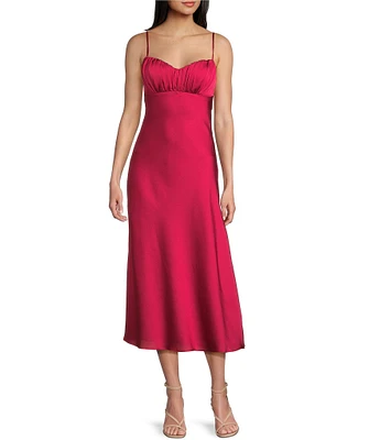 B. Darlin Satin Shirred Bust Midi Dress