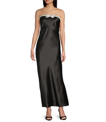 B. Darlin Satin Strapless Bow Front Dress