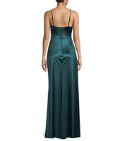 B. Darlin Satin Sweetheart Neckline Side Drape Long Dress