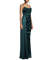 B. Darlin Satin Sweetheart Neckline Side Drape Long Dress