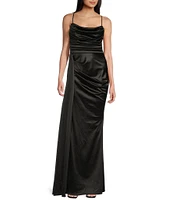 B. Darlin Satin Sweetheart Neckline Side Drape Long Dress