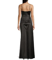 B. Darlin Satin Sweetheart Neckline Side Drape Long Dress