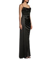 B. Darlin Satin Sweetheart Neckline Side Drape Long Dress