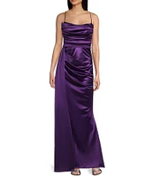 B. Darlin Satin Sweetheart Neckline Side Drape Long Dress
