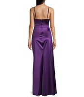 B. Darlin Satin Sweetheart Neckline Side Drape Long Dress