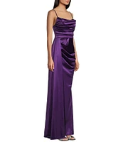 B. Darlin Satin Sweetheart Neckline Side Drape Long Dress