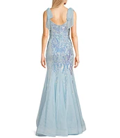 B. Darlin Sequin Pattern V-Neck Tie Shoulder Bustier Dress