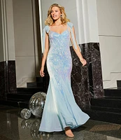 B. Darlin Sequin Pattern V-Neck Tie Shoulder Bustier Dress