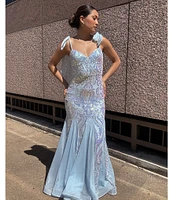 B. Darlin Sequin Pattern V-Neck Tie Shoulder Bustier Dress