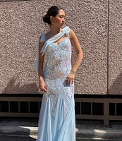B. Darlin Sequin Pattern V-Neck Tie Shoulder Bustier Dress