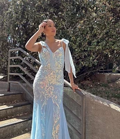 B. Darlin Sequin Pattern V-Neck Tie Shoulder Bustier Dress