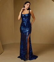B. Darlin Sequin Sleeveless Wide Strap Square Neck Dress