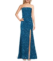 B. Darlin Sequin Strapless Long Dress With Train