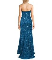 B. Darlin Sequin Strapless Long Dress With Train