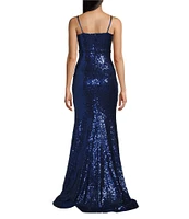 B. Darlin Sequin V-Neck Long Dress With Train