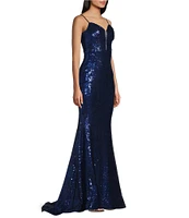 B. Darlin Sequin V-Neck Long Dress With Train