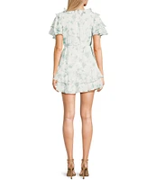 B. Darlin Short Sleeve V-Neck Ruffle Trim Floral Printed Dress