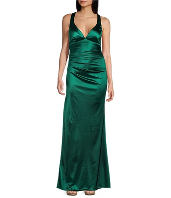 B. Darlin Sleeveless Satin X-Back Long Dress