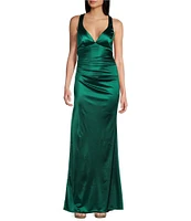 B. Darlin Sleeveless Satin X-Back Long Dress