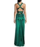 B. Darlin Sleeveless Satin X-Back Long Dress