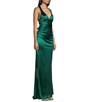 B. Darlin Sleeveless Satin X-Back Long Dress