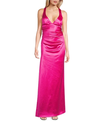 B. Darlin Sleeveless Satin X-Back Long Dress