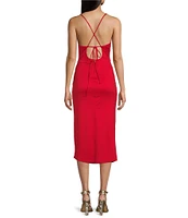 B. Darlin Sleeveless Spaghetti Strap Front Slit Back Opening Detail Dress