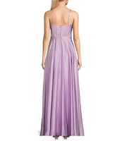 B. Darlin Sleeveless Sweetheart Pleated Bustier Bodice Long Dress