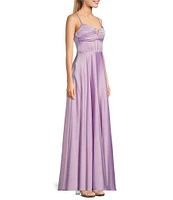 B. Darlin Sleeveless Sweetheart Pleated Bustier Bodice Long Dress