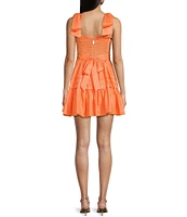 B. Darlin Smocked Bodice Tie Shoulder Pleated Fit And Flare Dress