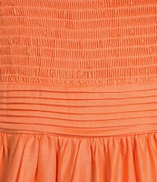 B. Darlin Smocked Bodice Tie Shoulder Pleated Fit And Flare Dress