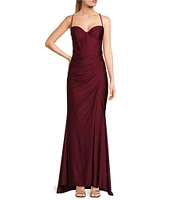 B. Darlin Spaghetti Strap Corset Side Shirred Long Dress