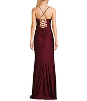 B. Darlin Spaghetti Strap Corset Side Shirred Long Dress