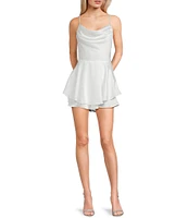 B. Darlin Spaghetti Strap Cowl Neck Tiered Romper