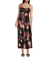 B. Darlin Spaghetti Strap Emma Floral Printed Bodice Midi Dress