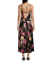 B. Darlin Spaghetti Strap Emma Floral Printed Bodice Midi Dress