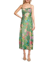 B. Darlin Spaghetti Strap Emma Floral Printed Bodice Midi Dress