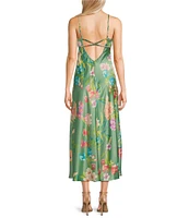 B. Darlin Spaghetti Strap Emma Floral Printed Bodice Midi Dress